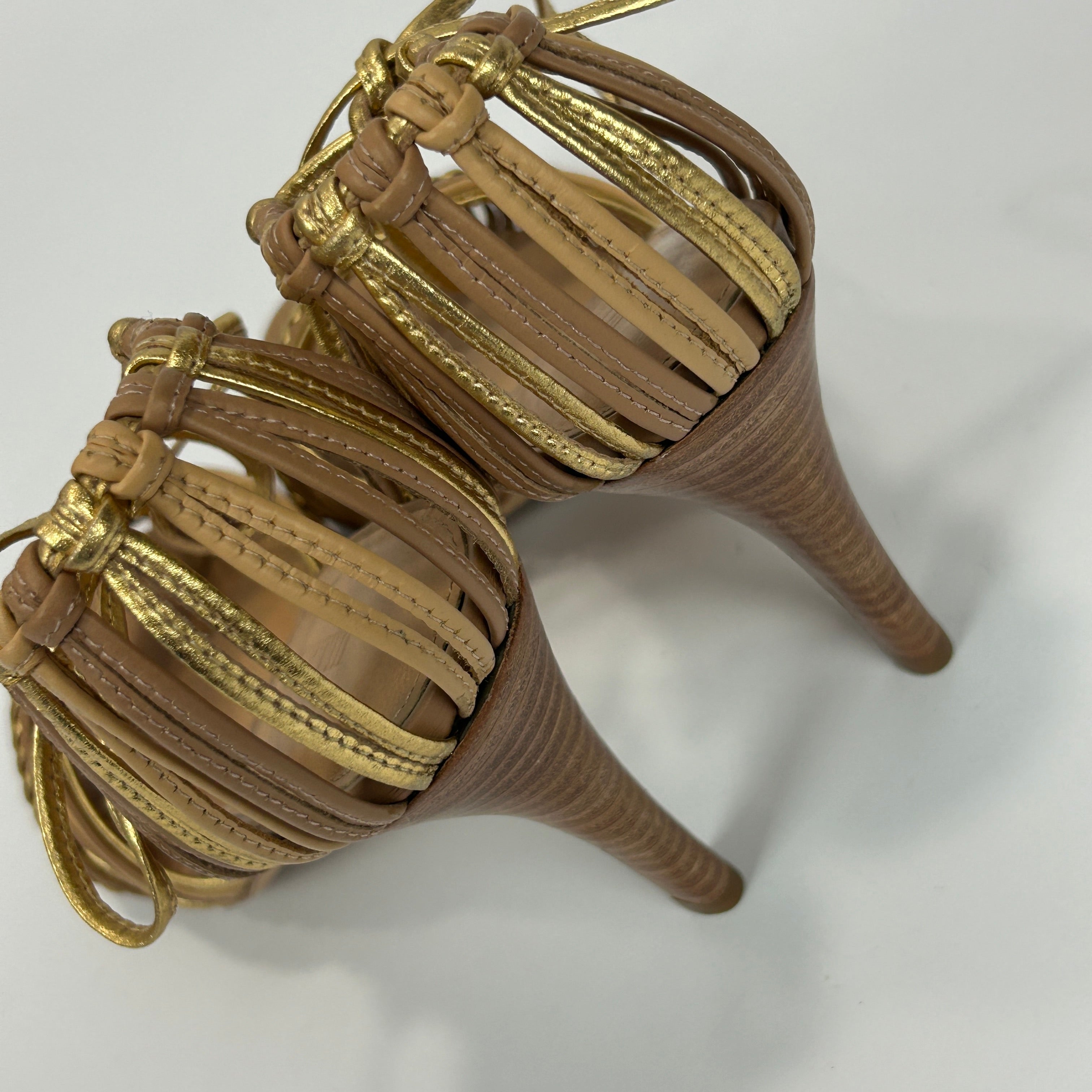 Ulla Johnson New £395 Natural/Gold Kiki Heels 38