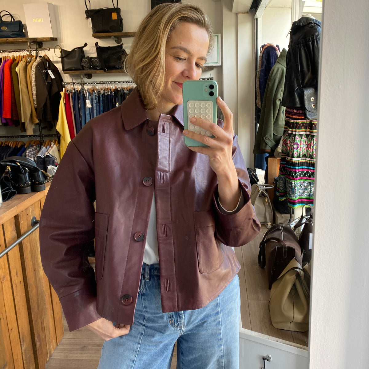 Sezane New £330 Burgundy Lambskin Swing Jacket S-M