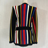 Balmain New £1450 Stripe Heavy Knit Viscose Belted Jacket S