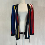 Balmain New £1450 Stripe Heavy Knit Viscose Belted Jacket S