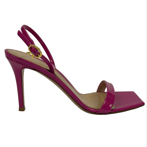 Gianvito Rossi £695 Patent Fuchsia 90 Ribbon Sandals 39