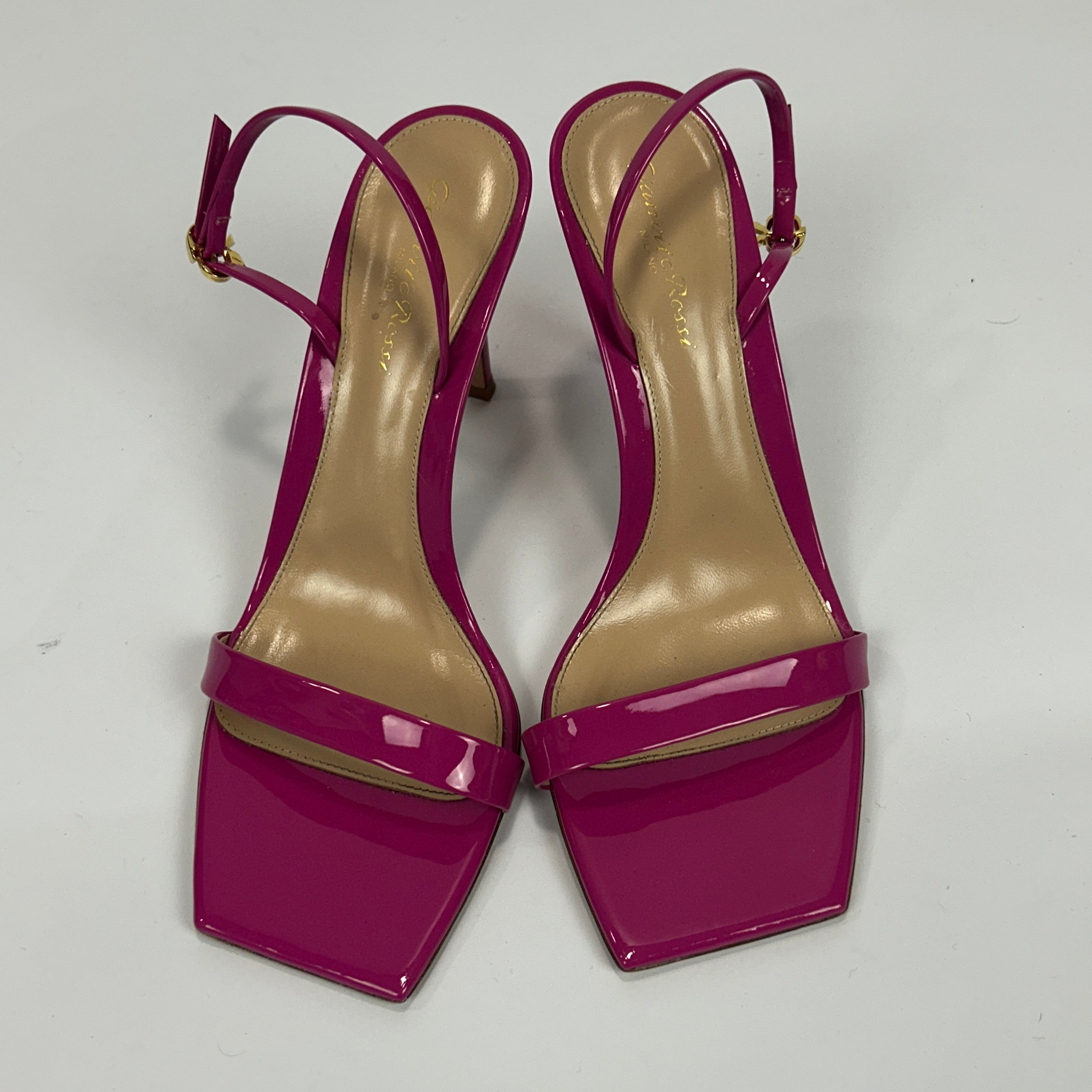 Gianvito Rossi £695 Patent Fuchsia 90 Ribbon Sandals 39