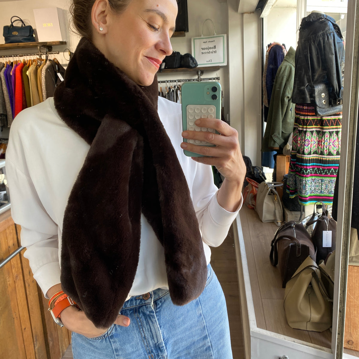 Apparis New £165 Cocoa Faux Fur Scarf