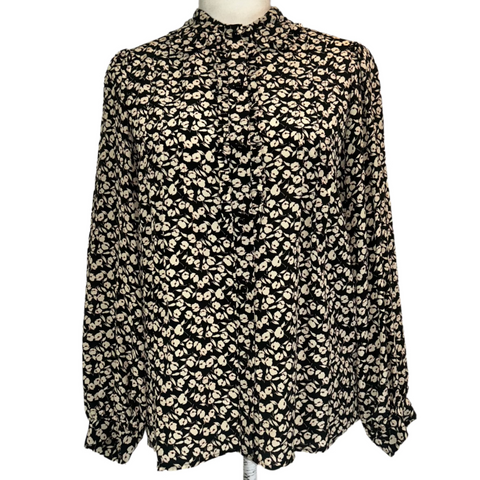 Gerard Darel Black & Cream Floral Silk Blouse XS