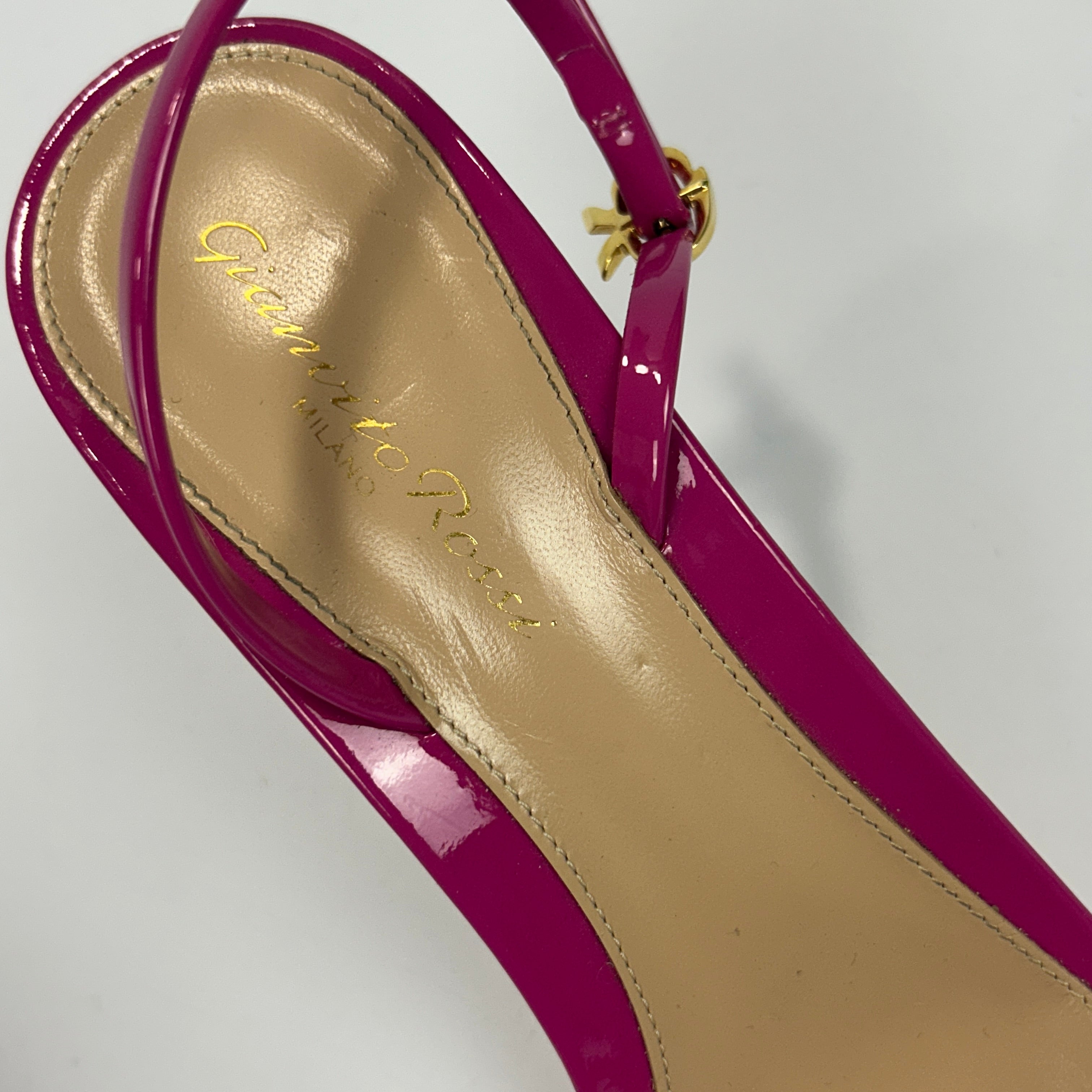 Gianvito Rossi £695 Patent Fuchsia 90 Ribbon Sandals 39