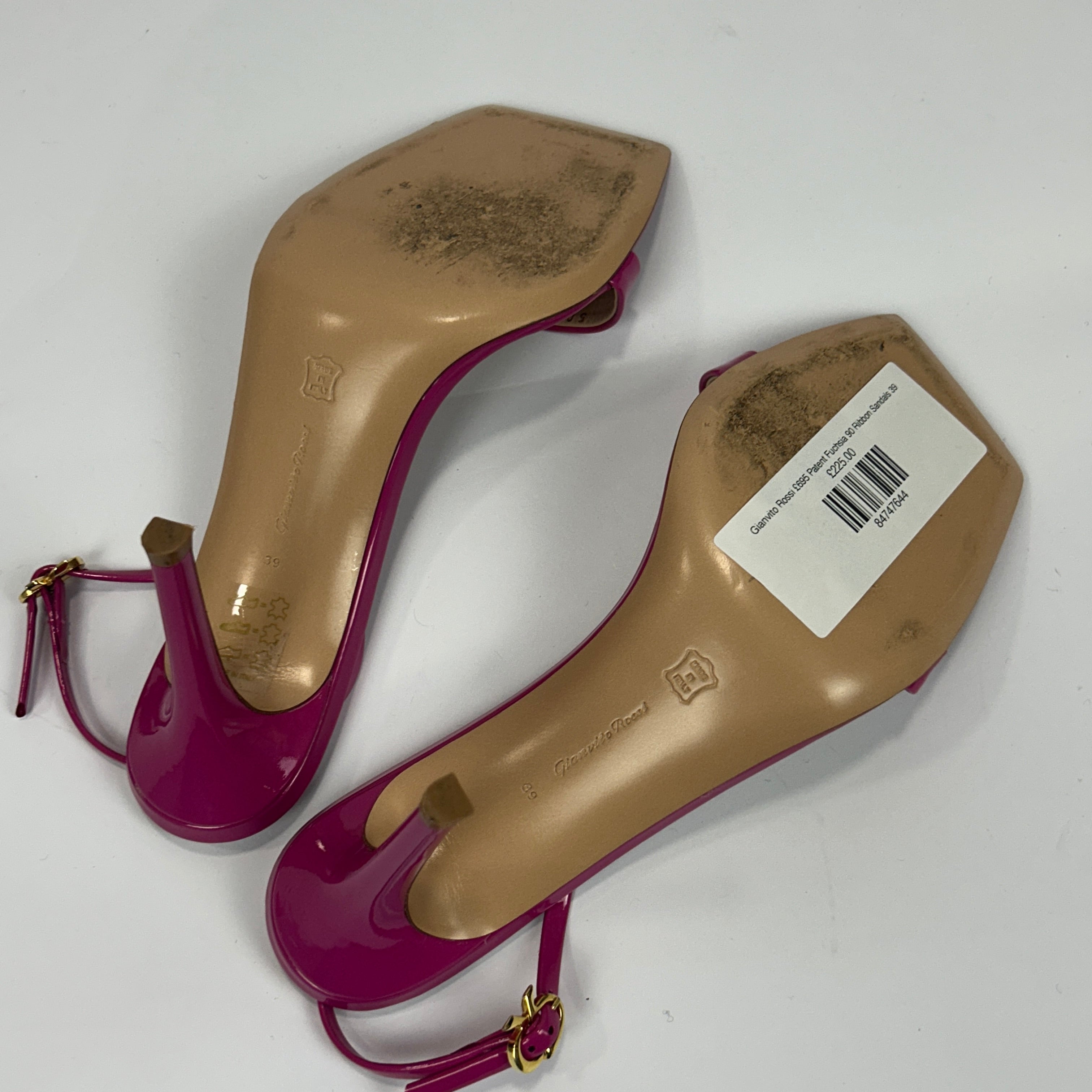 Gianvito Rossi £695 Patent Fuchsia 90 Ribbon Sandals 39