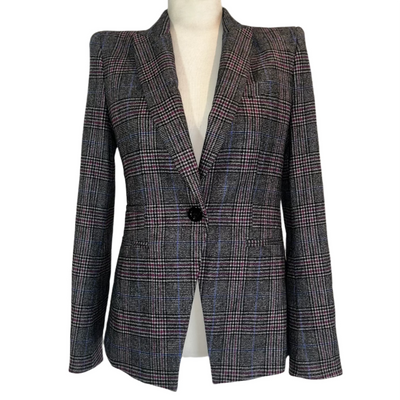 Veronica Beard Black & Fuchsia POW Check Wool Mix Jacket XS