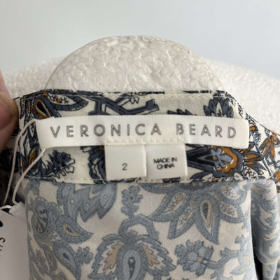 Veronica Beard Grey & Pearl Paisley Silk Tiered Mini Skirt XXS