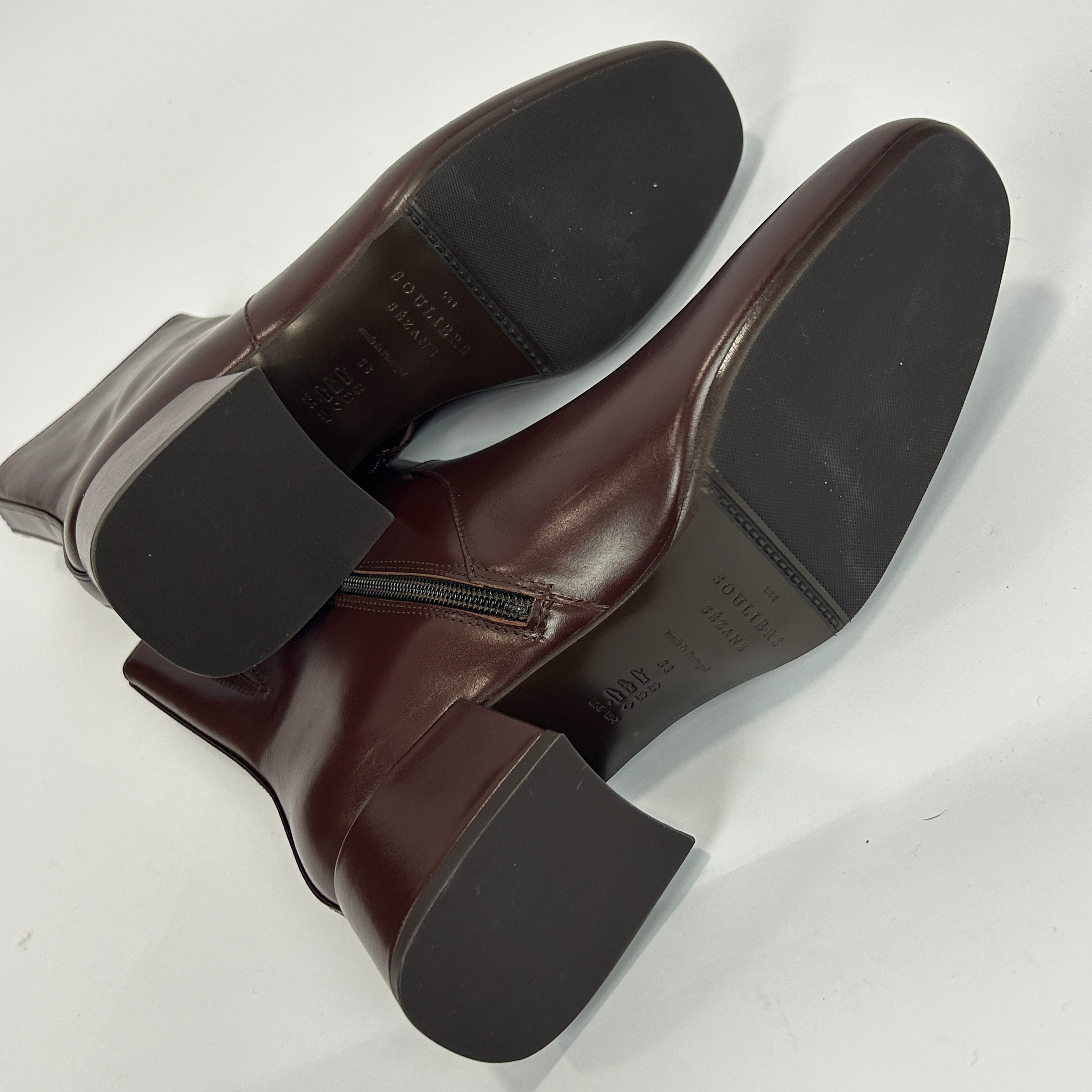 Sezane New £195 Chocolate Leather Paulette Ankle Boots 38