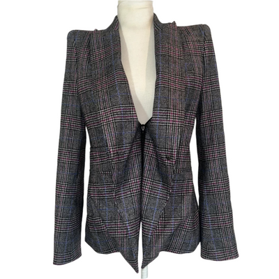 Veronica Beard Black & Fuchsia POW Check Wool Mix Jacket XS