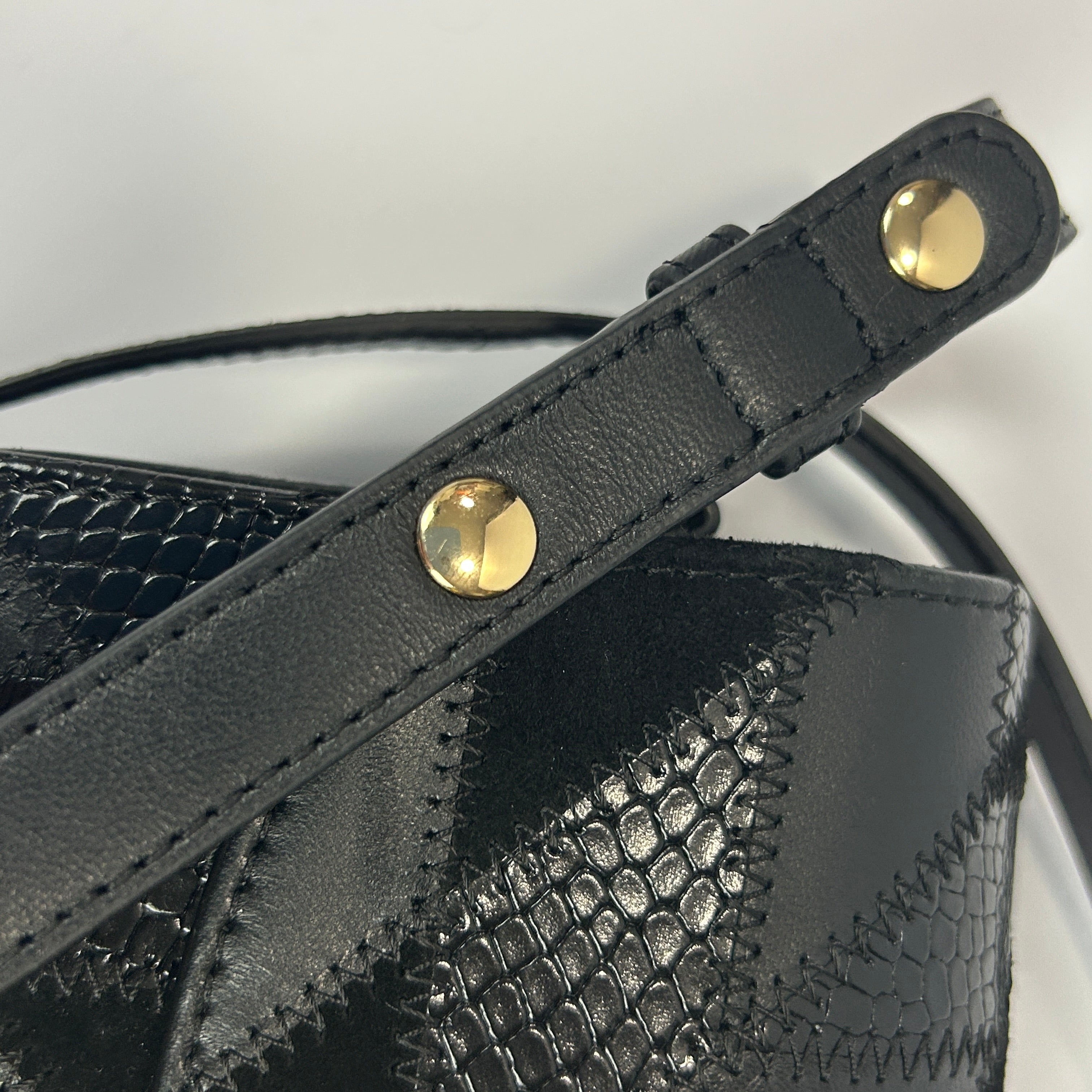 Sezane £355 Black Calfhair & Leather Patchwork Bag
