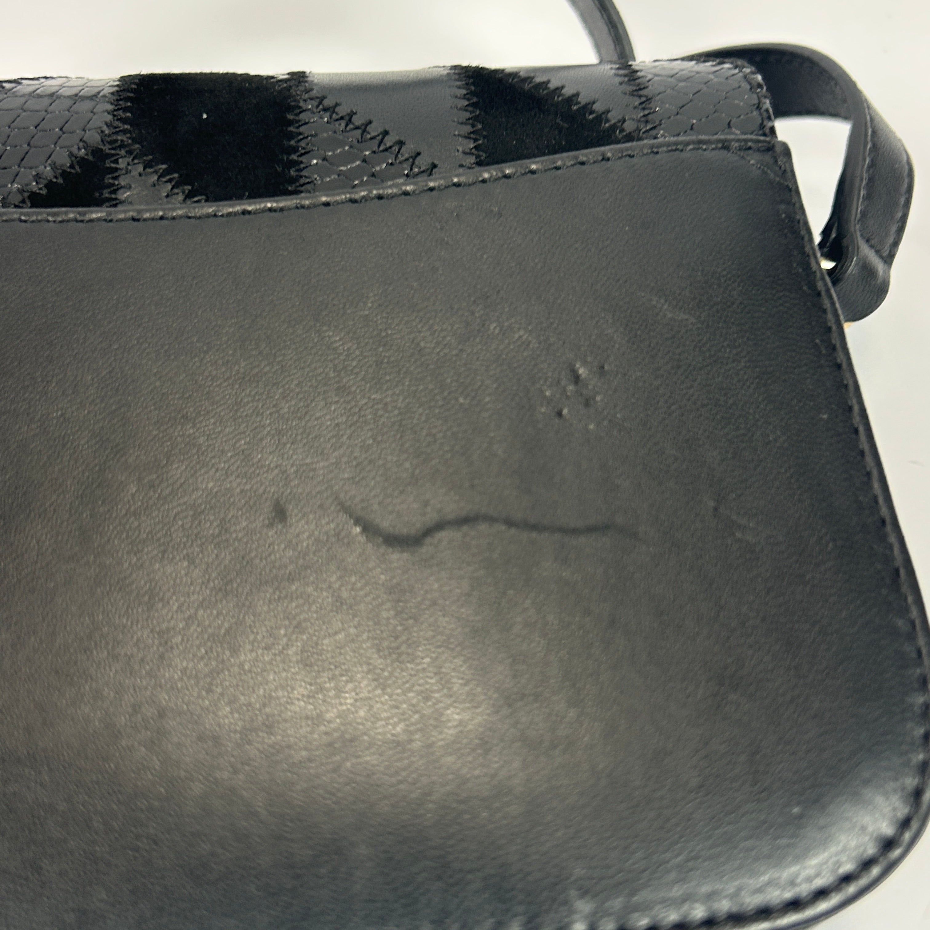 Sezane £355 Black Calfhair & Leather Patchwork Bag