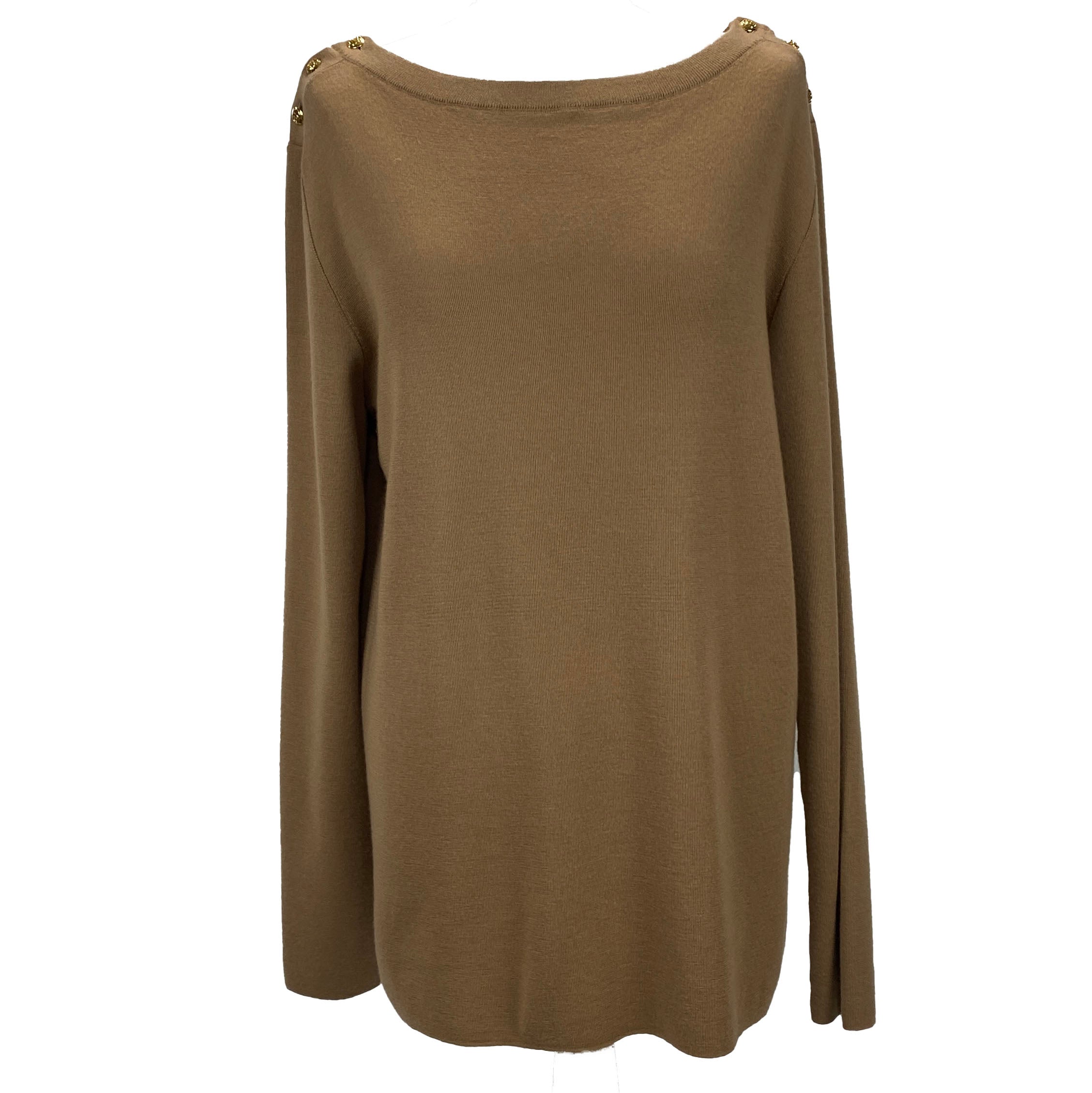 Gucci New £1650 Camel Cashmere Gold Button Knit Sweater XL