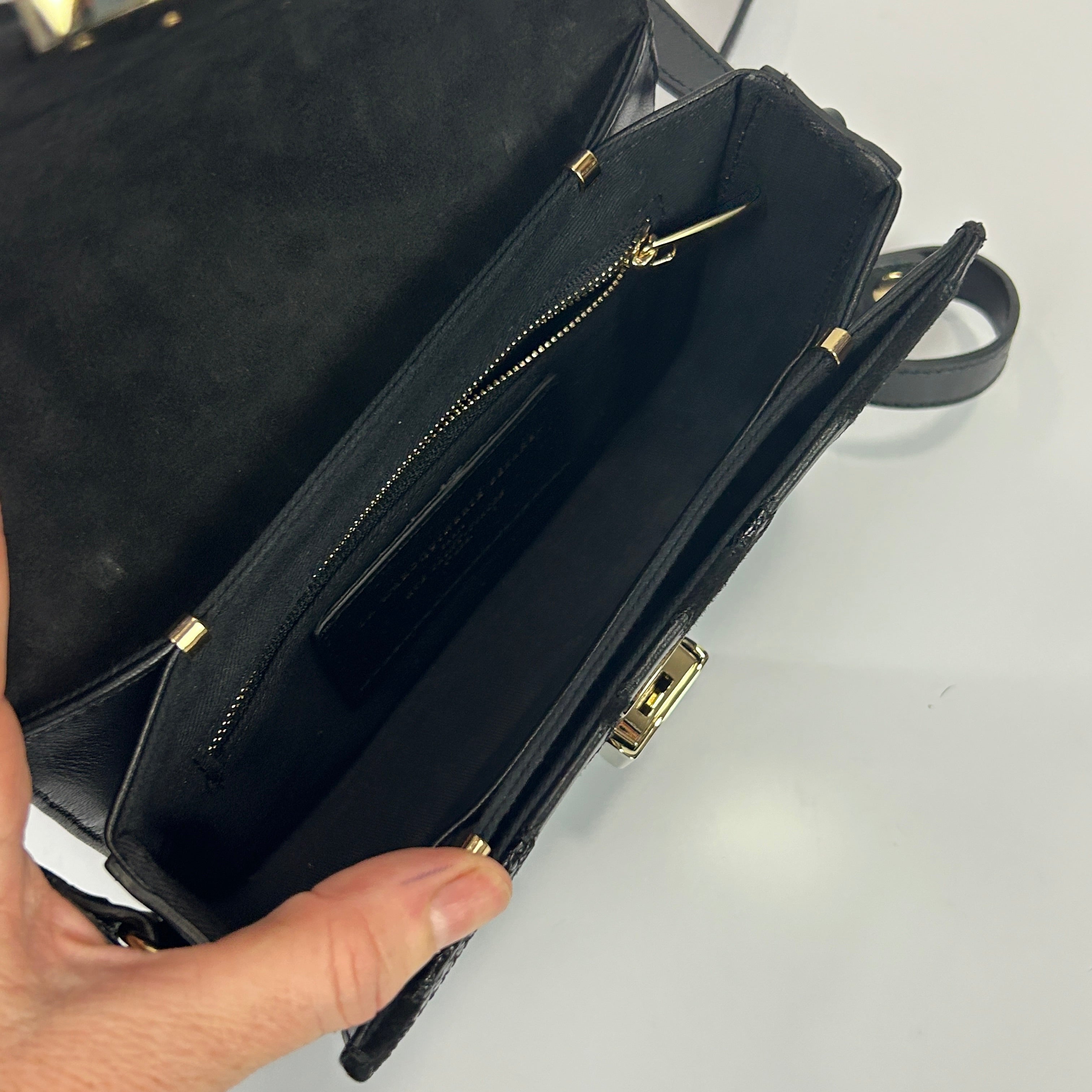 Sezane £355 Black Calfhair & Leather Patchwork Bag