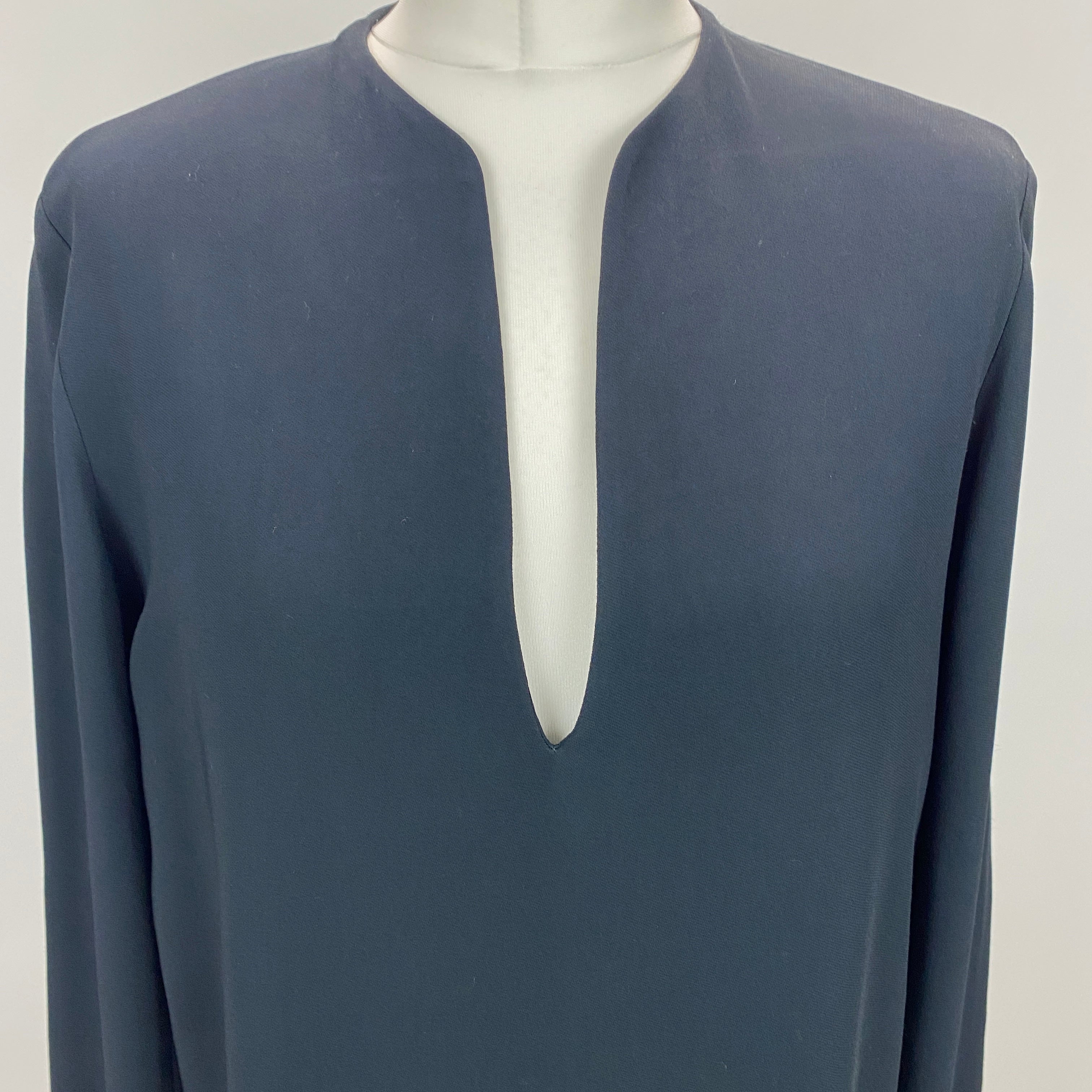The Row Navy Crepe De Chine Longline Tunic Top M