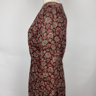 Vanessa Bruno Merlot Floral Print Silk Chiffon Maxi Dress M