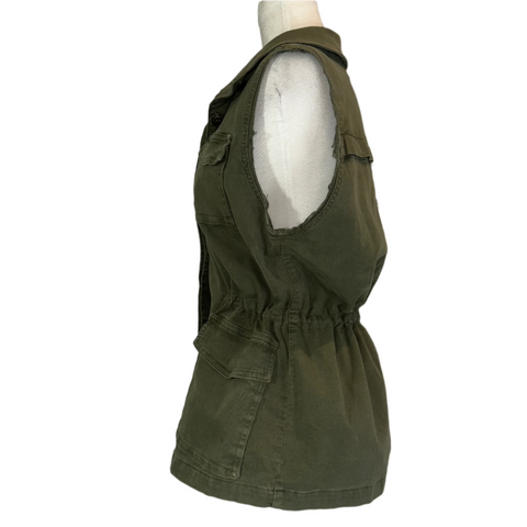 J Brand New Olive Drill Cotton Drawstring Safari Gilet S