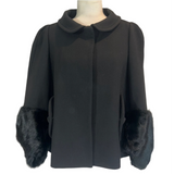 Anya Hindmarch Black Wool Princess Jacket with Fur Cuffs L