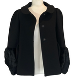 Anya Hindmarch Black Wool Princess Jacket with Fur Cuffs L