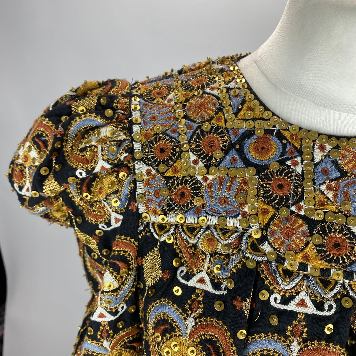 Ulla Johnson Black Heavily Embroidered & Sequinned Tunic Top S