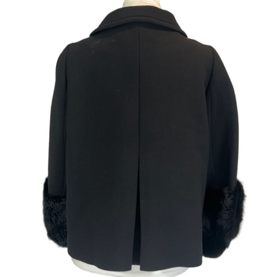 Anya Hindmarch Black Wool Princess Jacket with Fur Cuffs L