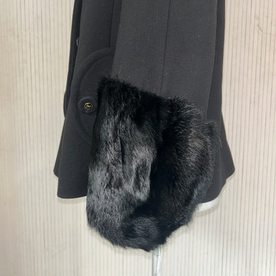 Anya Hindmarch Black Wool Princess Jacket with Fur Cuffs L