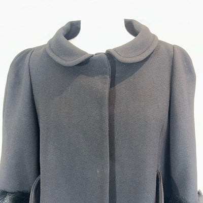 Anya Hindmarch Black Wool Princess Jacket with Fur Cuffs L