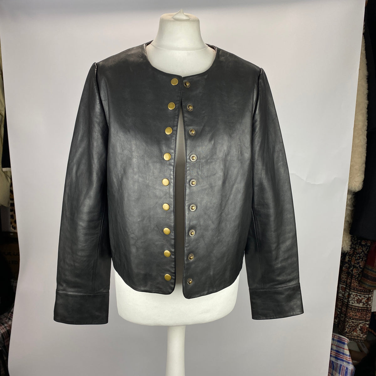 Sezane New £330 Black Lambskin Collarless Marlys Jacket S-M