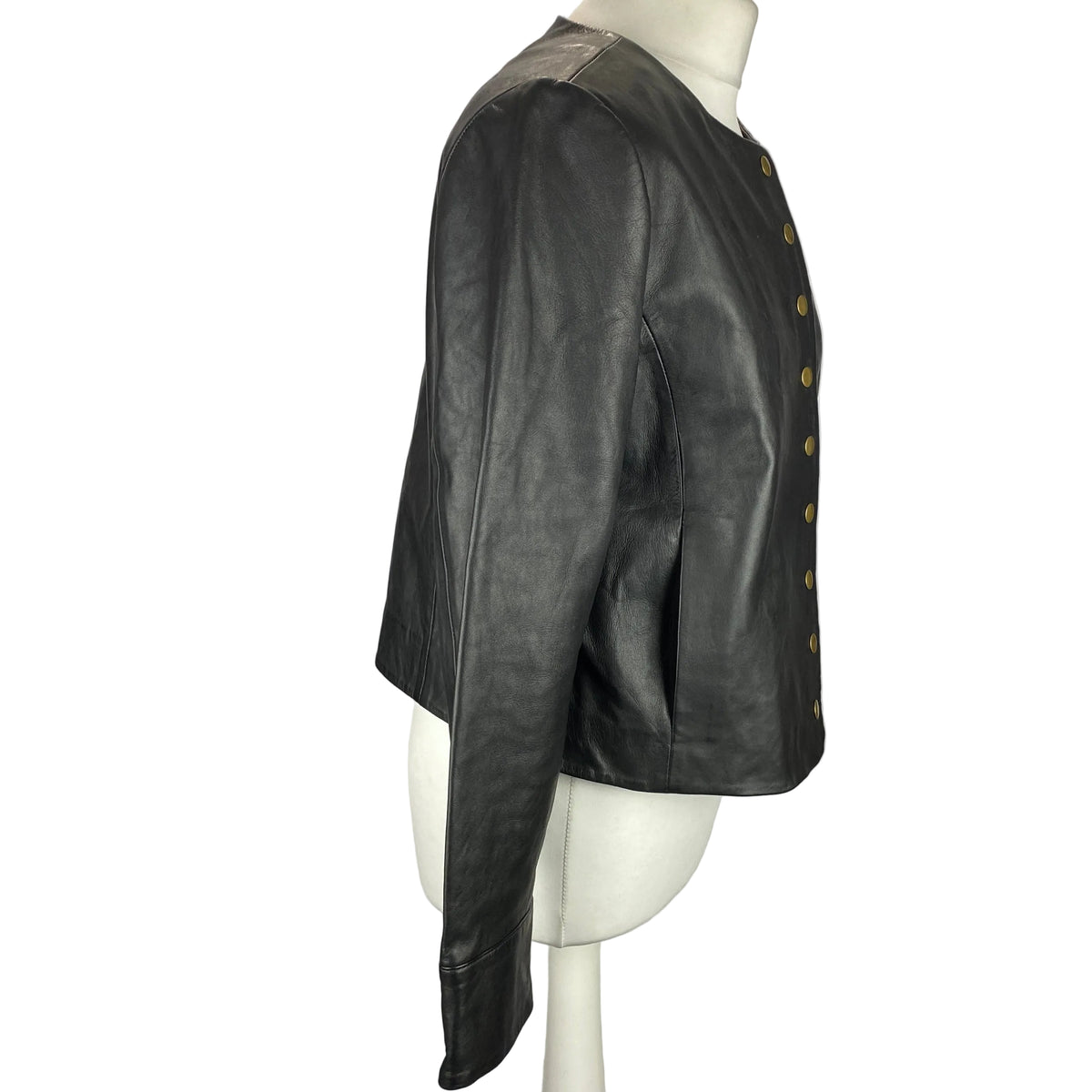 Sezane New £330 Black Lambskin Collarless Marlys Jacket S-M