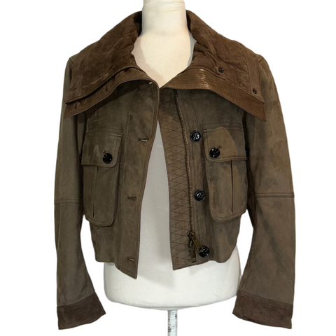 Burberry Brit Cocoa Padded Nubuck Aviator Jacket XS