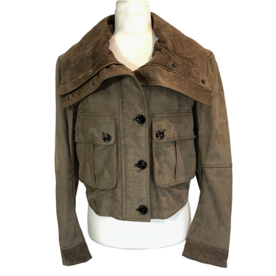 Burberry Brit Cocoa Padded Nubuck Aviator Jacket XS