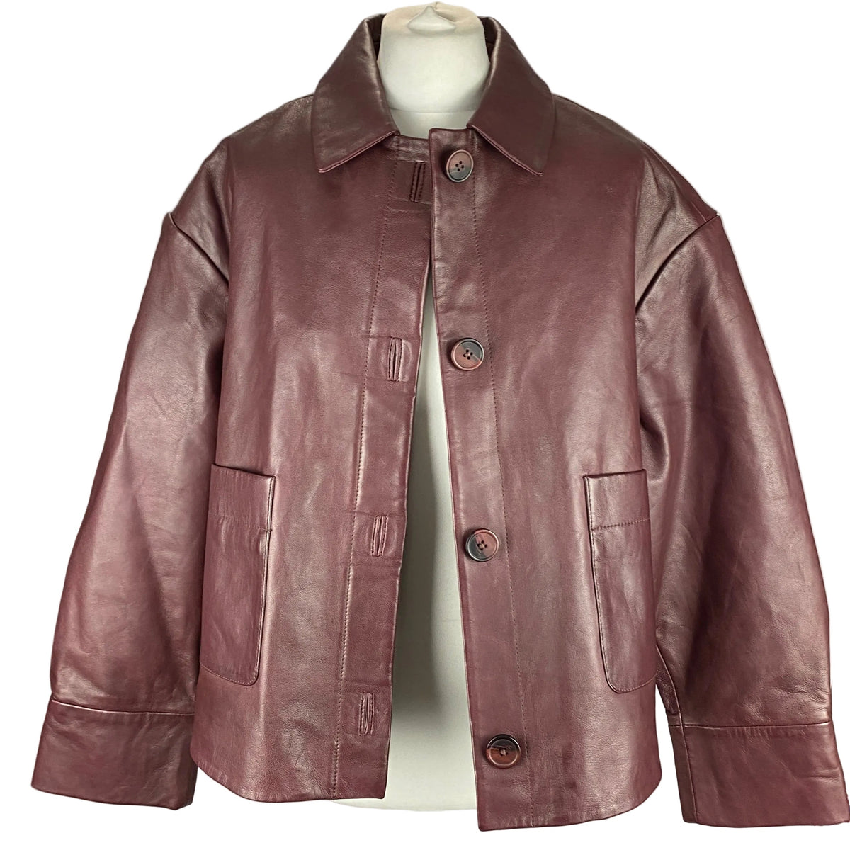 Sezane New £330 Burgundy Lambskin Swing Jacket S-M