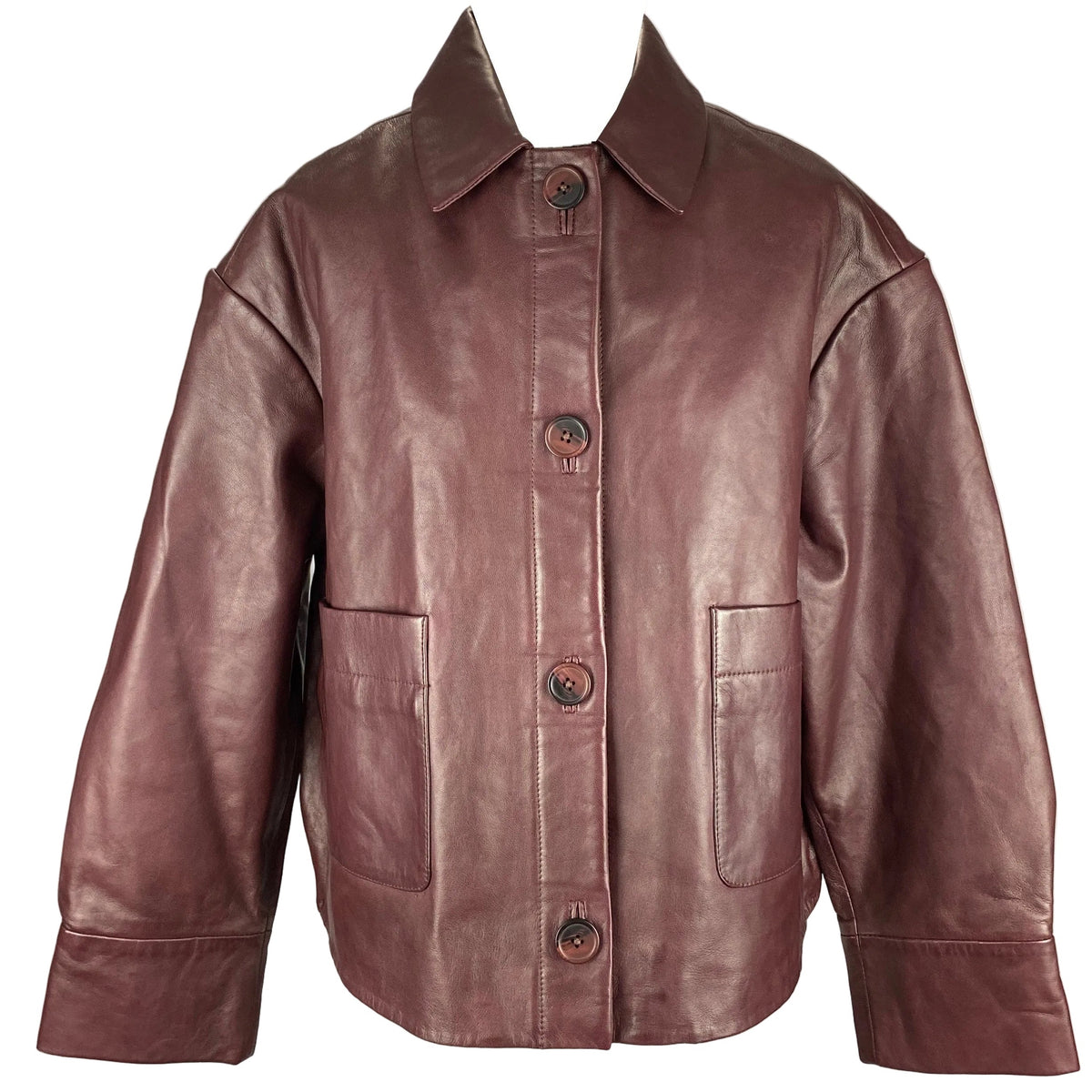 Sezane New £330 Burgundy Lambskin Swing Jacket S-M