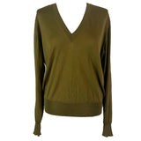 Louis Vuitton Moss Green Fine Silk Knit V Neck Sweater S