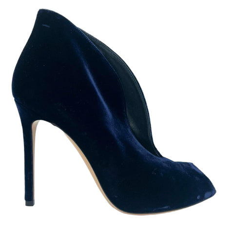 Gianvito Rossi Brand New £420 Navy Velvet Vamp Peeptoe Heels 38.5