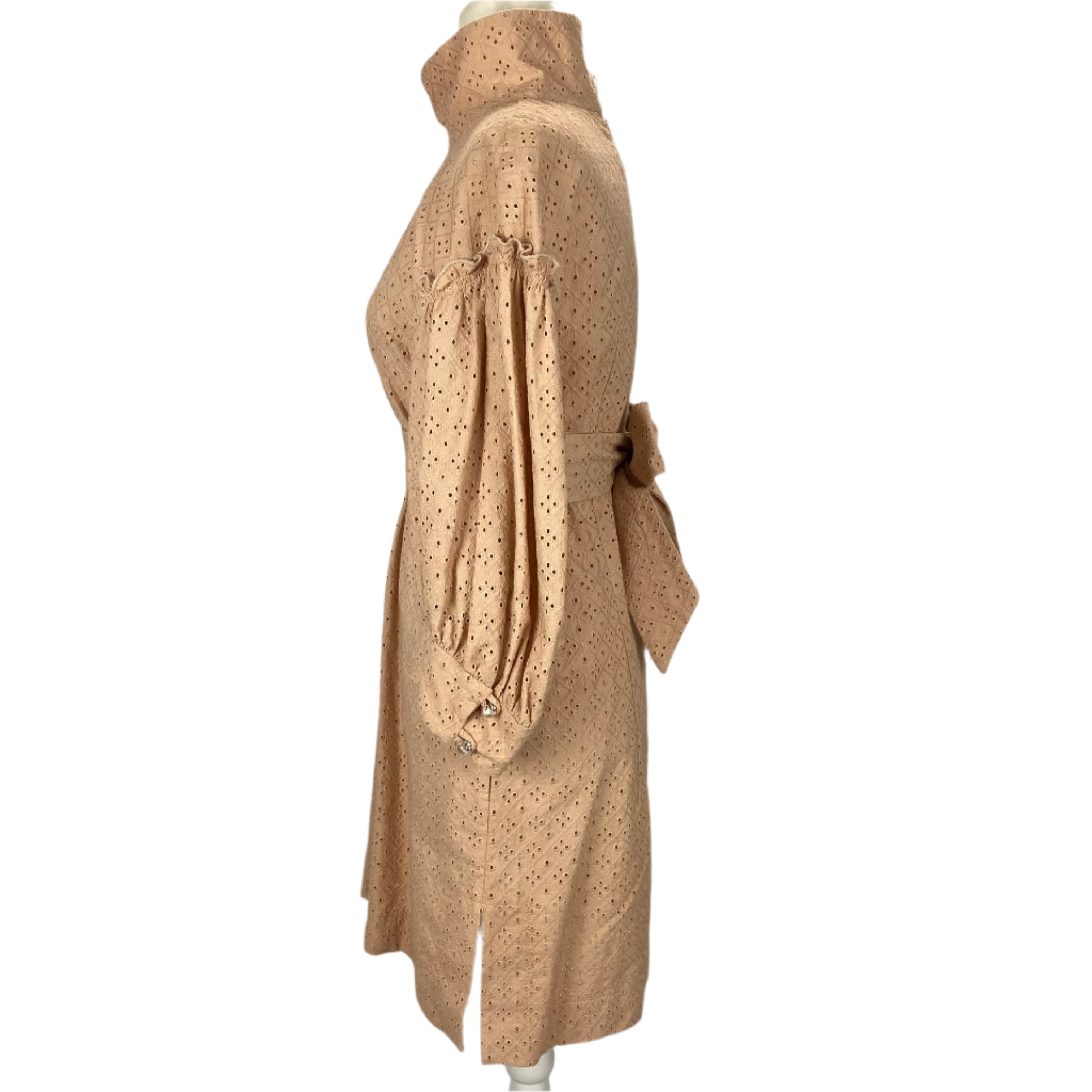 Anna Mason Plaster Pink Broderie Anglais Turtleneck Dress S