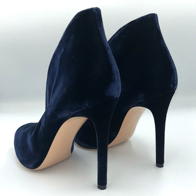 Gianvito Rossi Brand New £420 Navy Velvet Vamp Peeptoe Heels 38.5