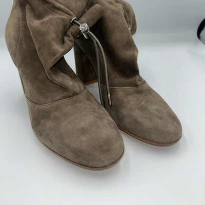 Gianvito Rossi $1000 Mushroom Suede Drawstring Ankle Boots 38.5