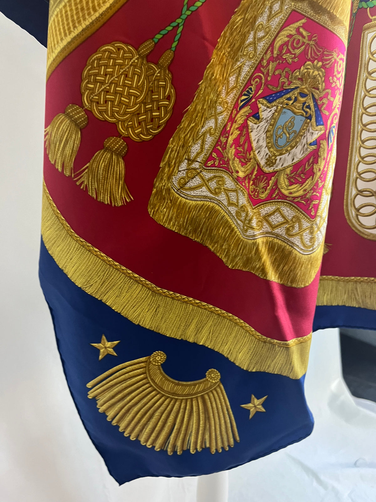 Hermes Blue & Fuchsia Post et Cavalerie Print Silk Scarf