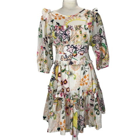 Anna Mason White & Pastel Print Cotton Dress S