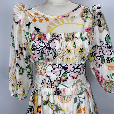 Anna Mason White & Pastel Print Cotton Dress S