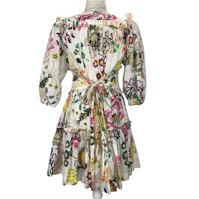 Anna Mason White & Pastel Print Cotton Dress S