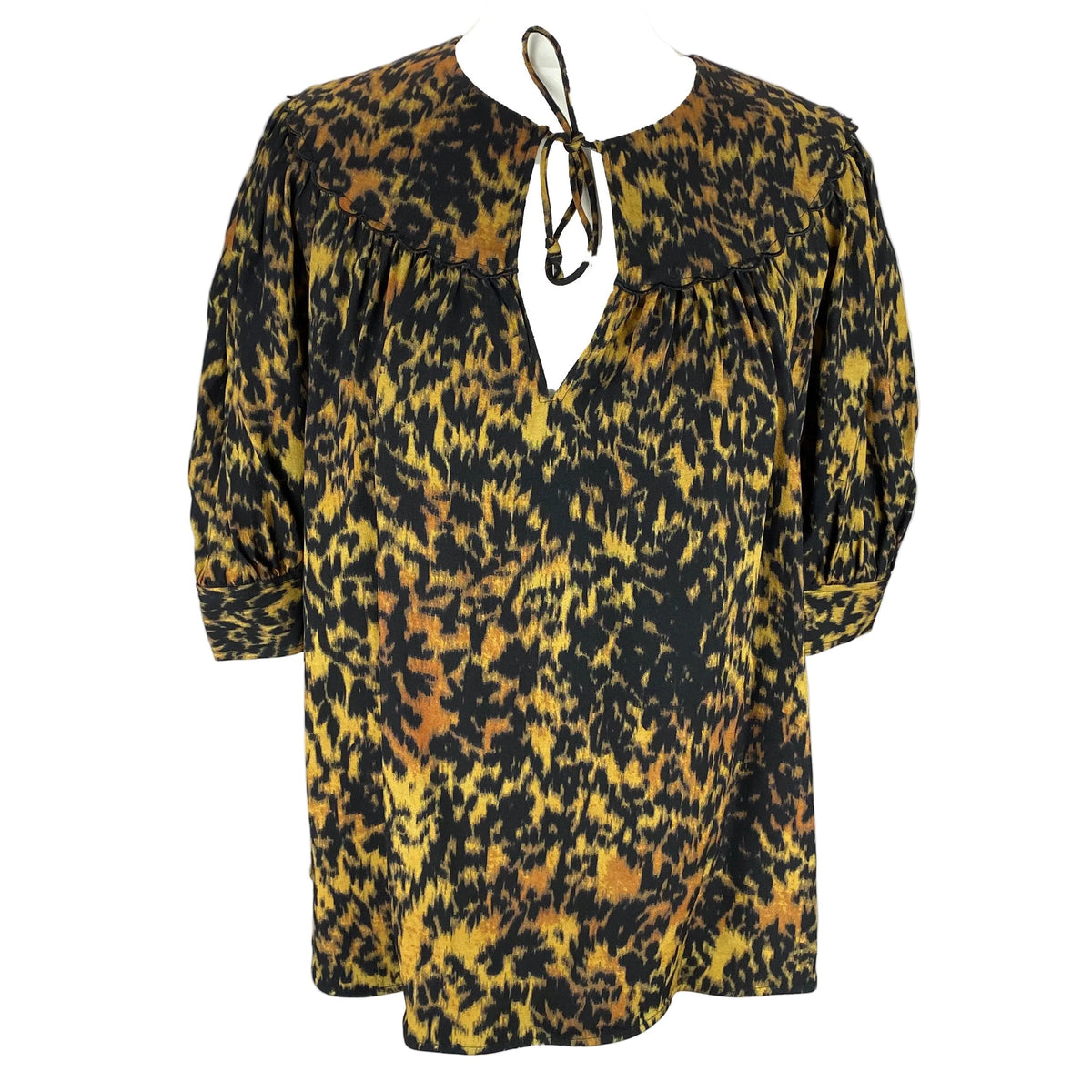 Ulla Johnson Black Leopardprint Heavy Crepe Tunic Top M