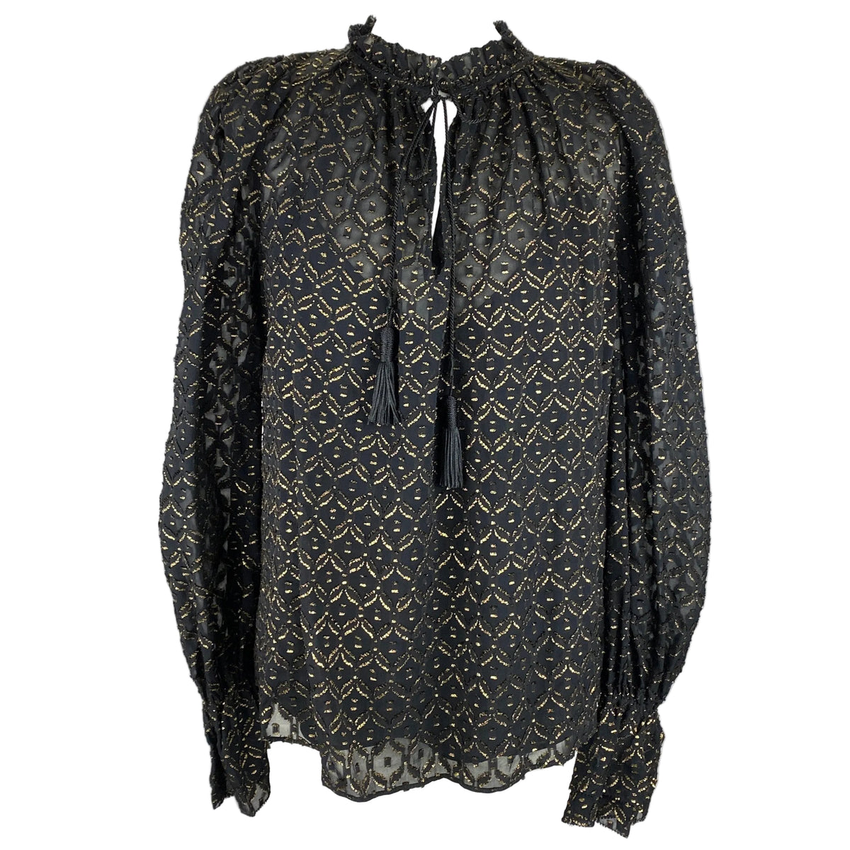 Veronica Beard New Black & Gold Chiffon Blouse M