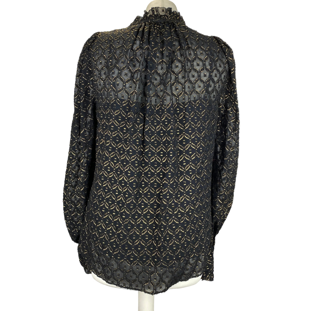 Veronica Beard New Black & Gold Chiffon Blouse M