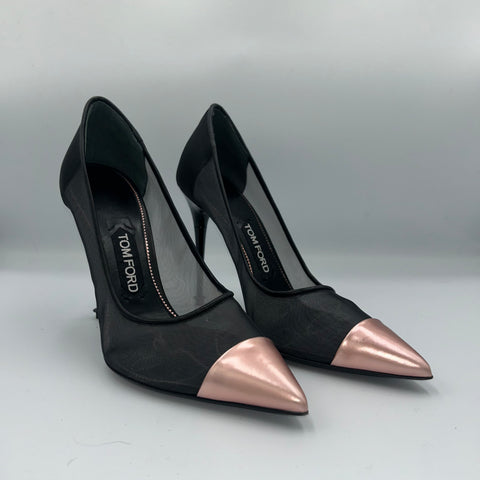 Tom Ford £870 Copper Leather & Black Mesh Heels 39