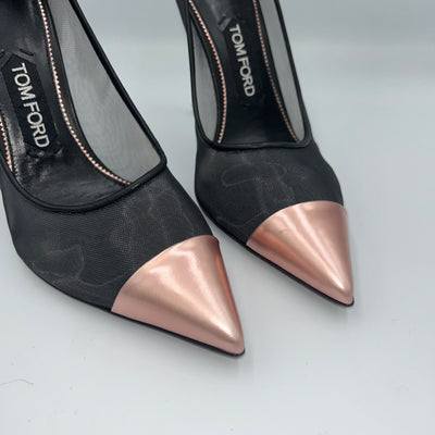 Tom Ford £870 Copper Leather & Black Mesh Heels 39