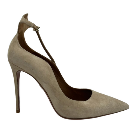 Aquazzura £470 Cream Suede Ankle Strap Pointed Heels 38