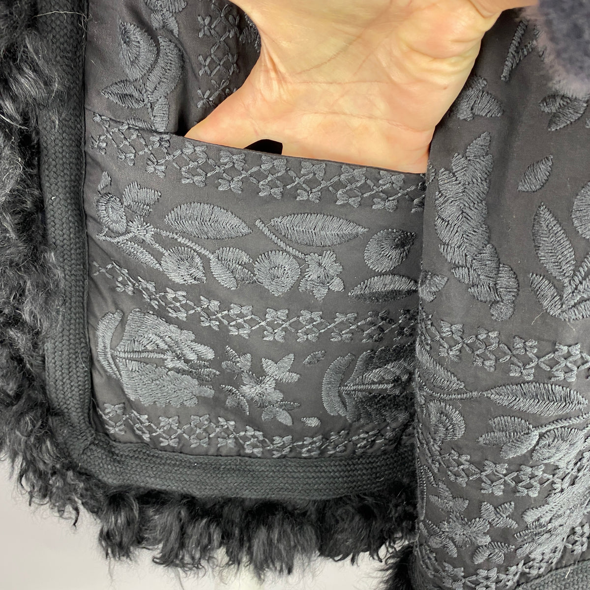 Antik Batik £725 Black Embroidered Shearling Afghan Jacket M