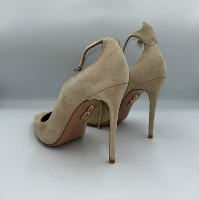 Aquazzura £470 Cream Suede Ankle Strap Pointed Heels 38